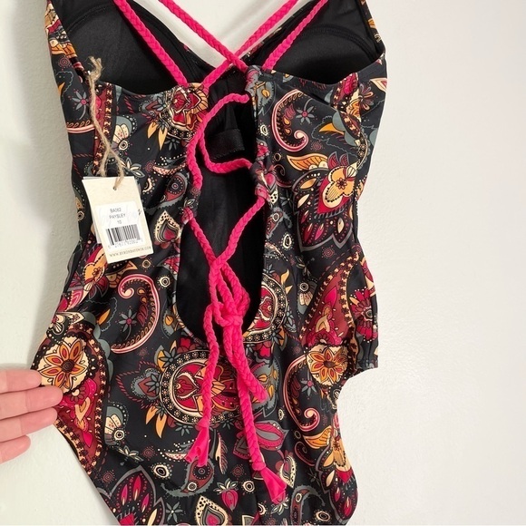 NWT Byron Bay Women's Taylor One Piece Swimsuit in Paisley Black Pink Size 10 - Picture 8 of 12